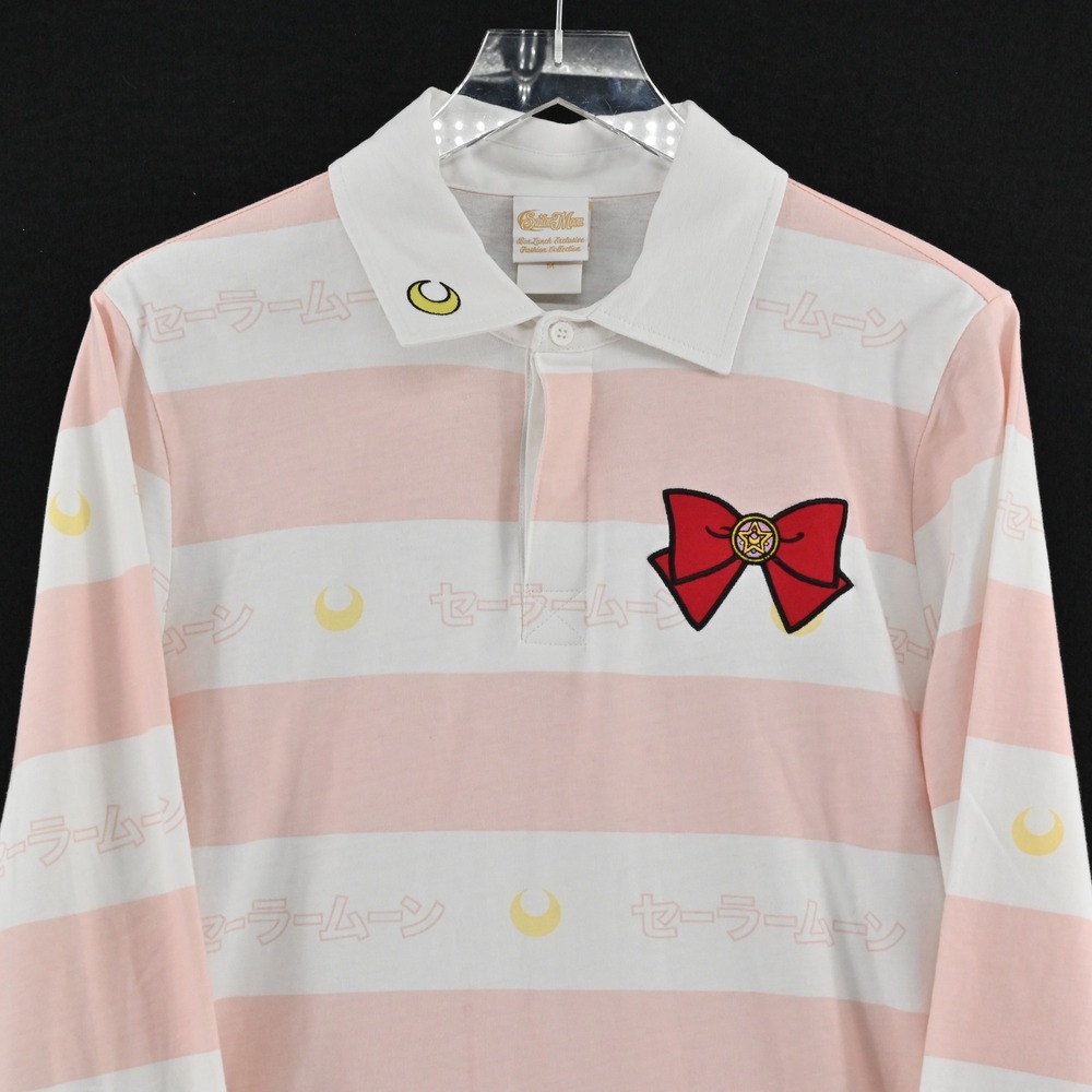 Sailor Moon Pink Stripe Polo Shirt Size M Anime BoxLunch Exclusive Long Sleeve - Picture 9 of 13